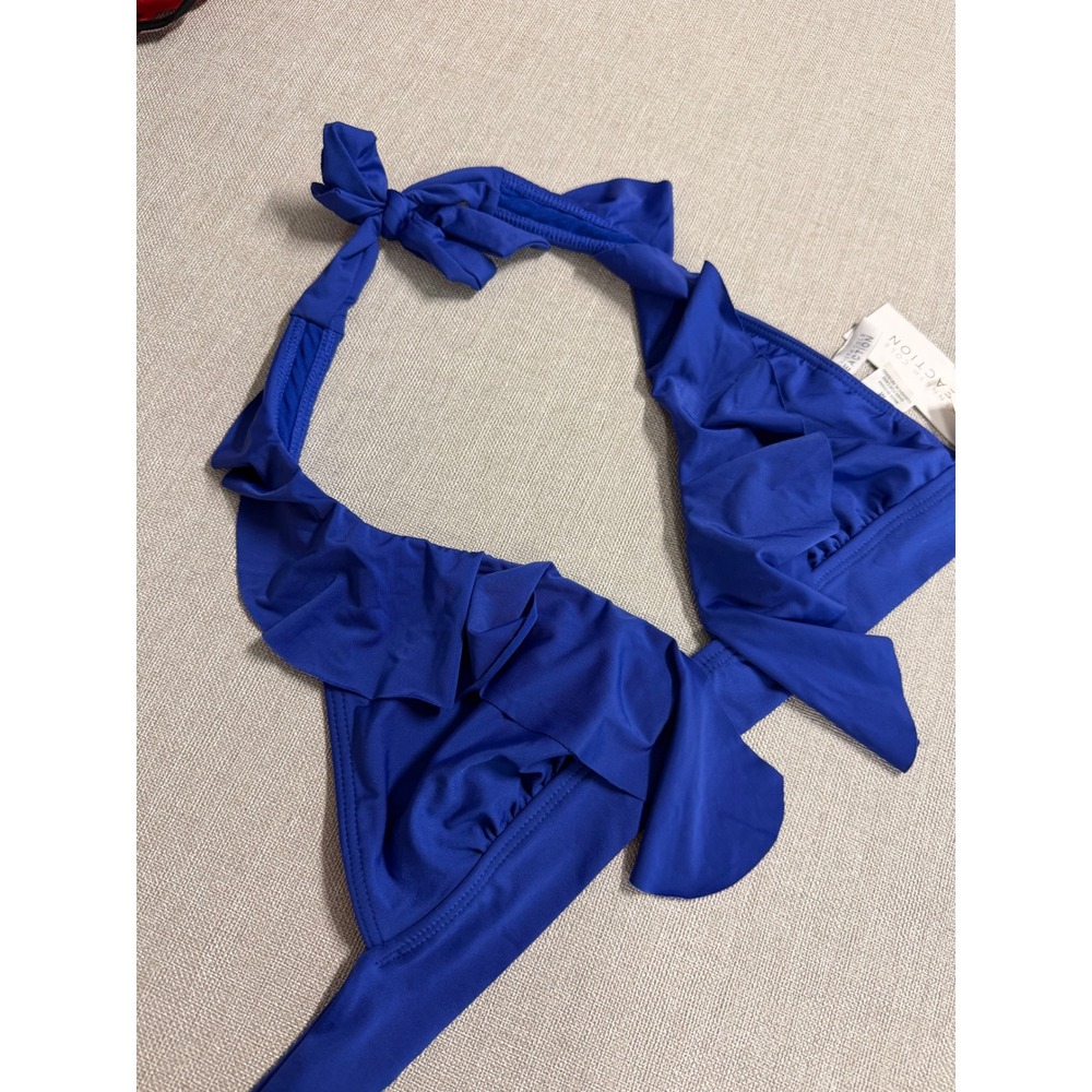 Kenneth Cole Reaction Blue Ruffle Halter Bikini Top Size Medium